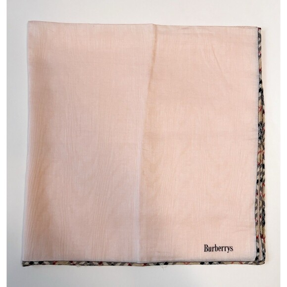 Burberry Scarf Pink w/ Nova Check Plaid Border Vintage Handkerchief - Picture 1 of 8